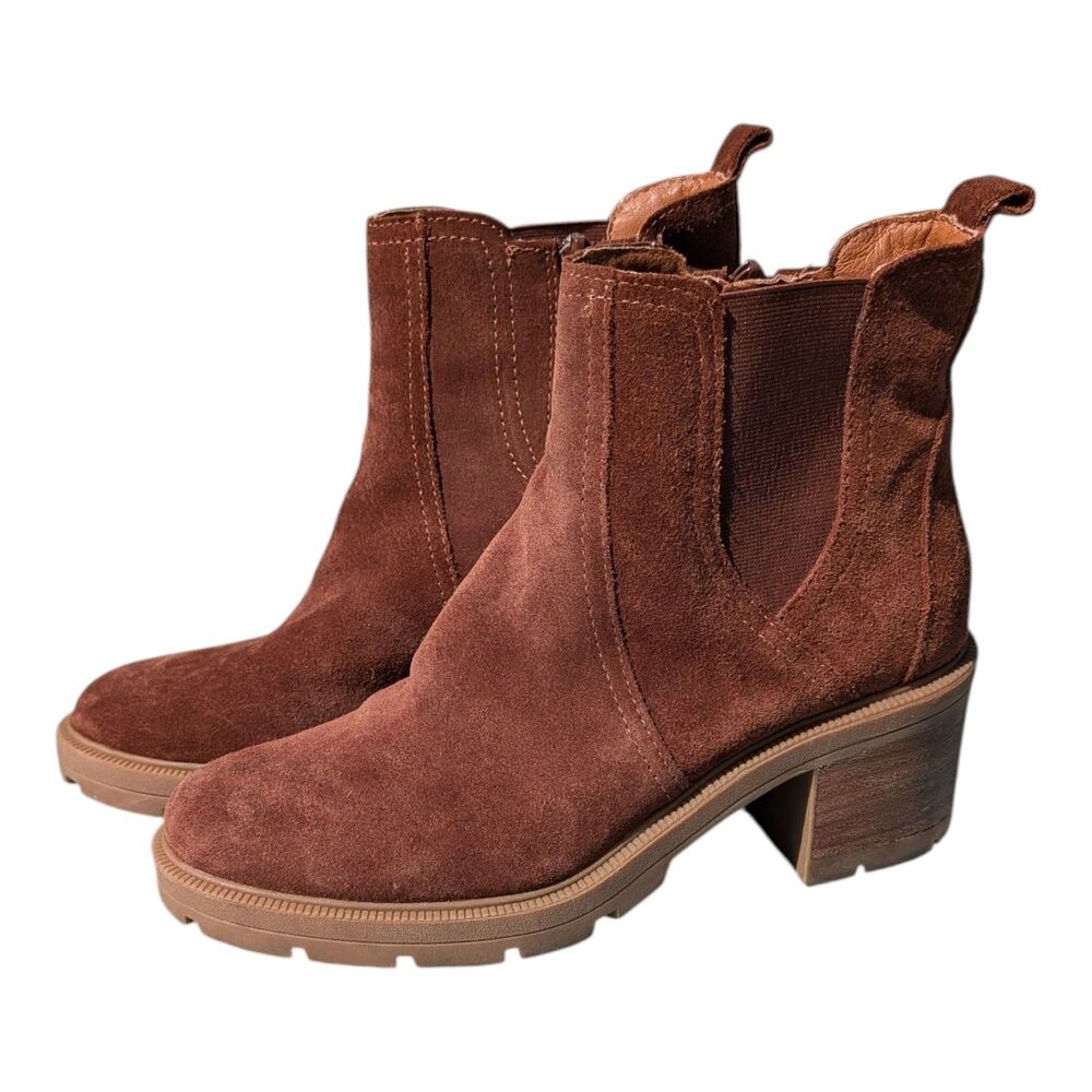 Lucky Brand Sodeti Suede Platform Booties Size 9 Boho Chunky Lug Sole Chelsea
